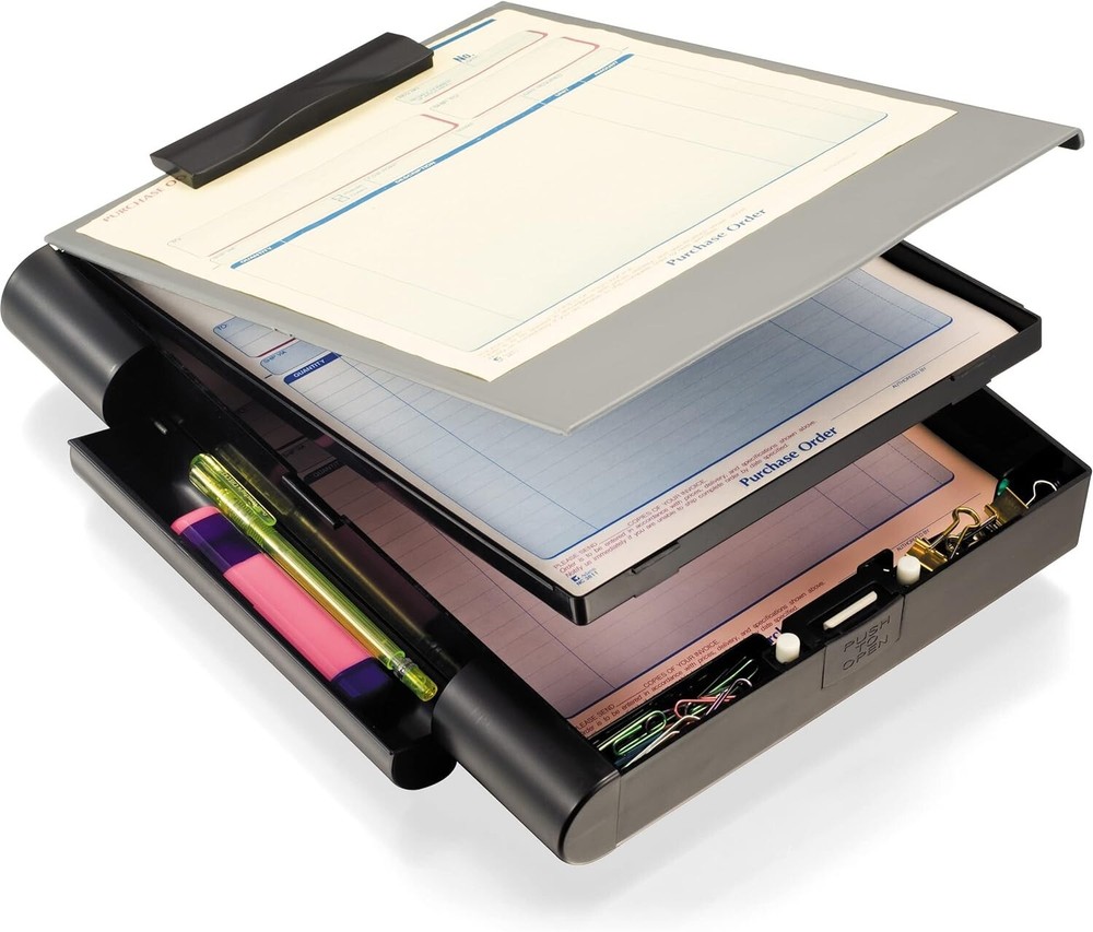 Recycled Double Storage Clipboard/Forms Holder, Plastic, Gray/Black 83357