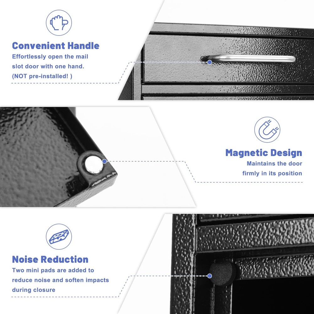 Steel Key Lock Mail Boxes for Outside, Locking L, Black