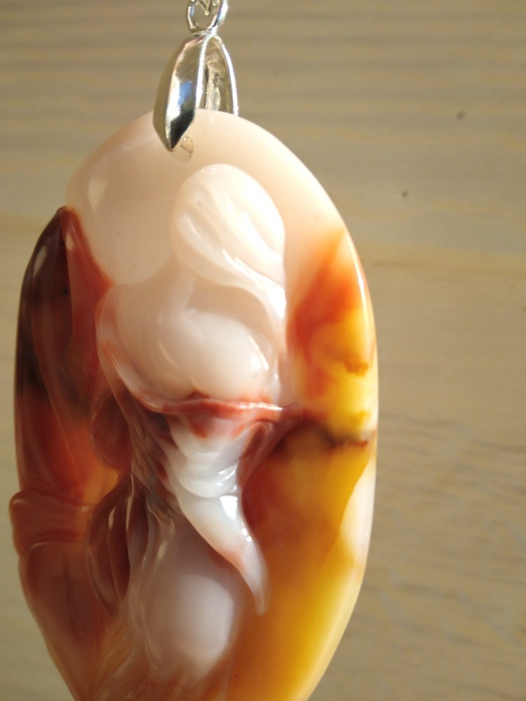 Multicolor Agate Handcarved Lady Pendant Necklace