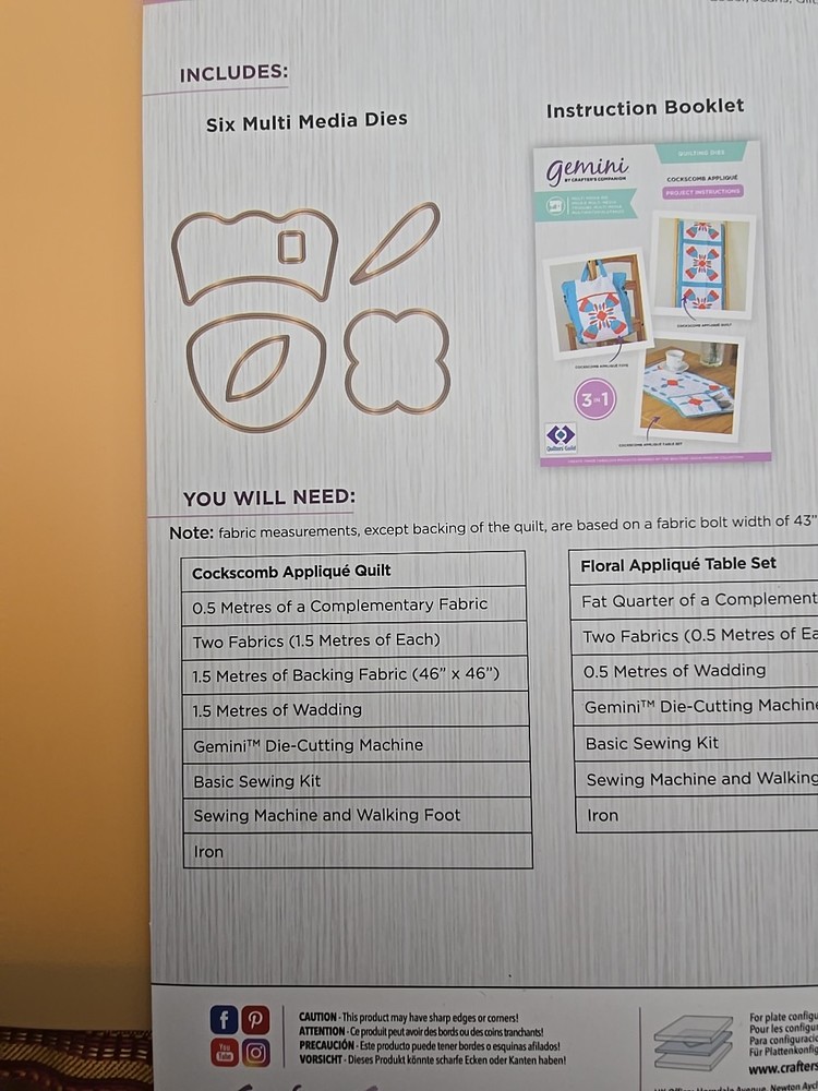 GEMINI Quilting Dies" Cockcomb Applique" Pattern & instruct. kit Crafter's Com.