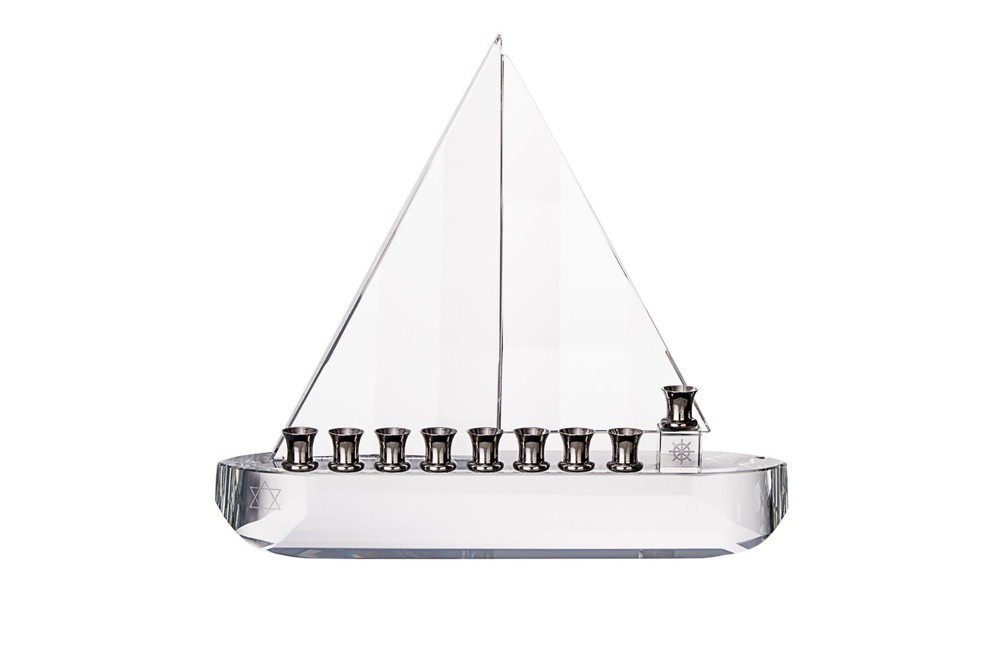 Clear Crystal Menorah Sailboat Design