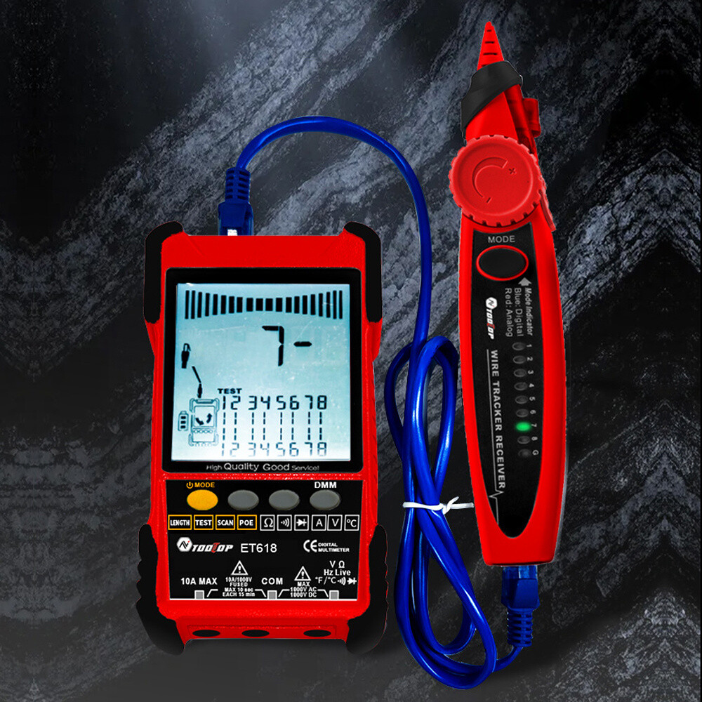 Multifunctional Network Cable Tester With LCD Display Multimeter Line Finder Red