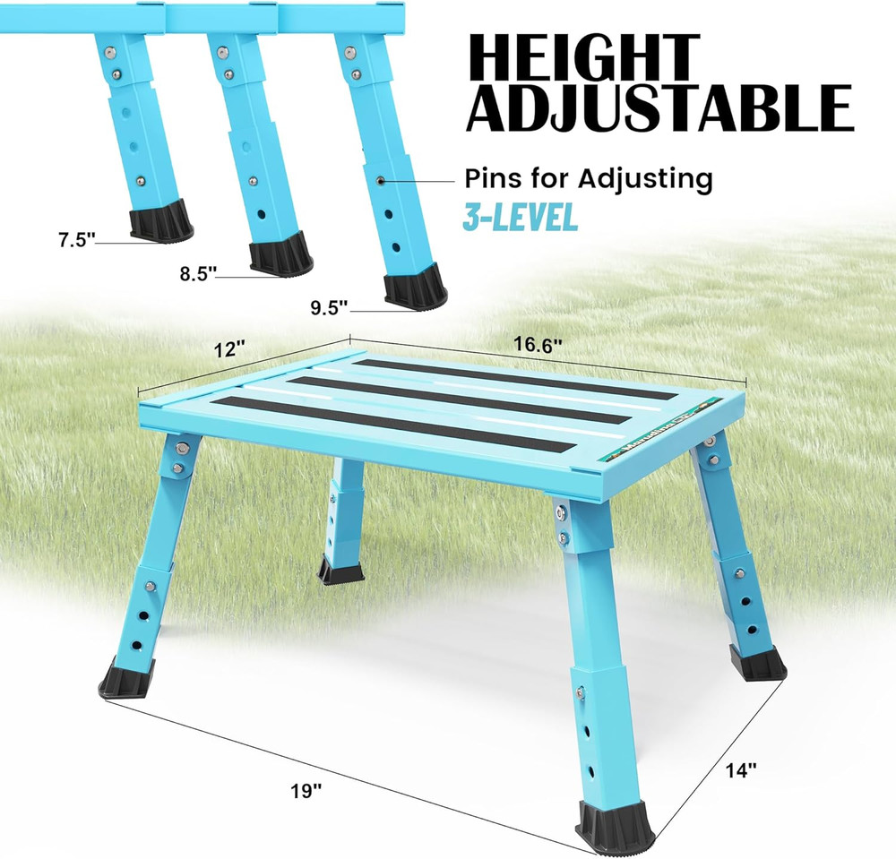 Large Platform RV Steps, 3-Level Adjustable Height Aluminum Folding Step Stool,