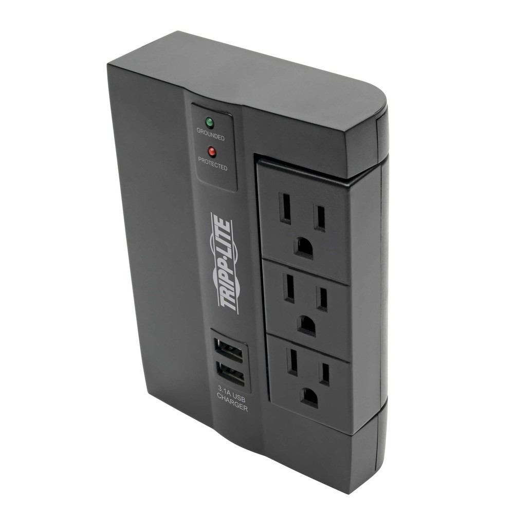 Tripp Lite Surge Protector Direct Plug-In 6 Outlet 3 Rotatable Outlets, 2 x USB