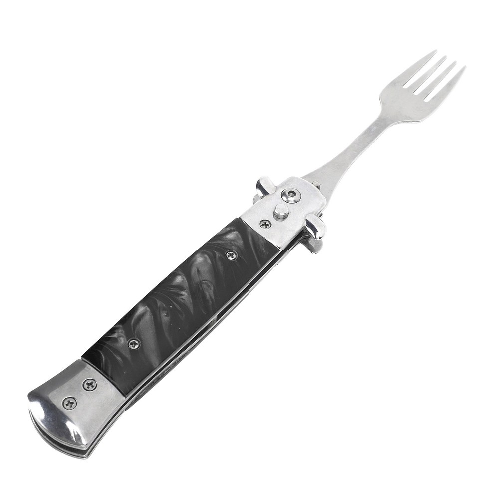 Black Folding Spring Camping Fork One Button Flick 304 Stainless Steel WT