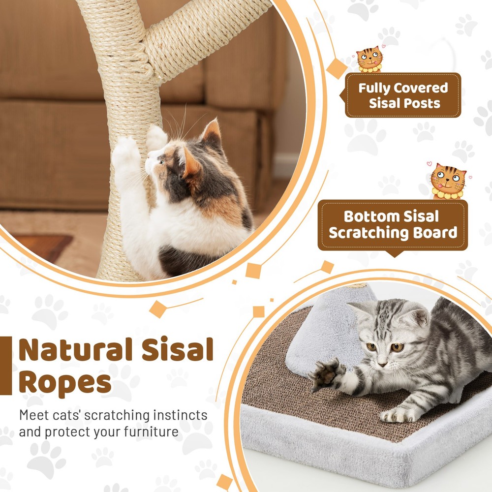 Cat Tree Tower 70" Multi-Level Kitten Activity Center w/ 3 Perches & Balls Gray