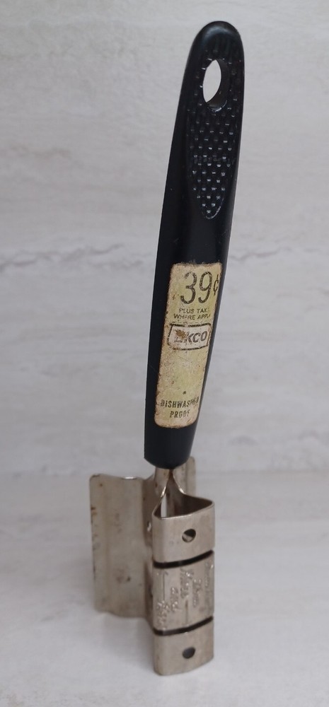 Vintage Ekco Metal Knife Sharpener Pull-Through Black Handle Original Sticker