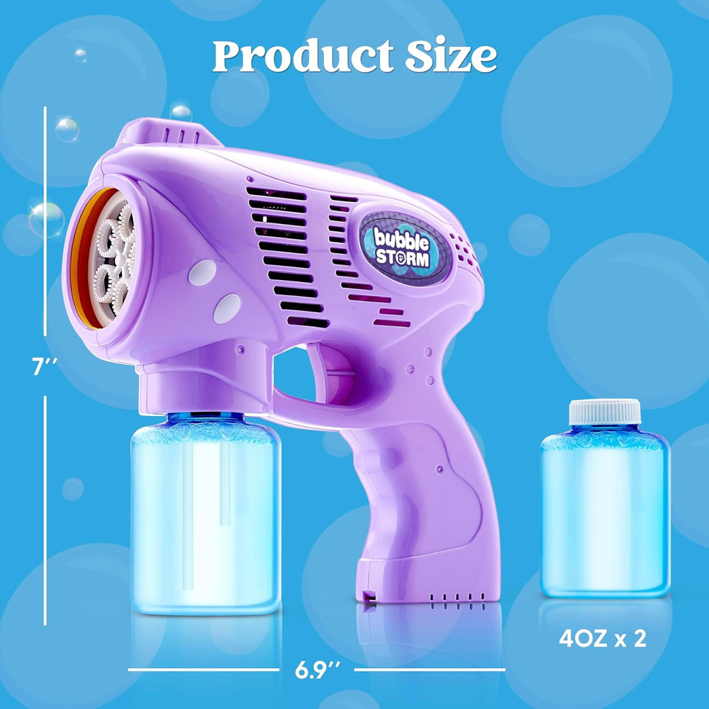 2 Bubble Guns with 2 Bottles Bubble Refill Solution, Bubble Machine Gun for K...