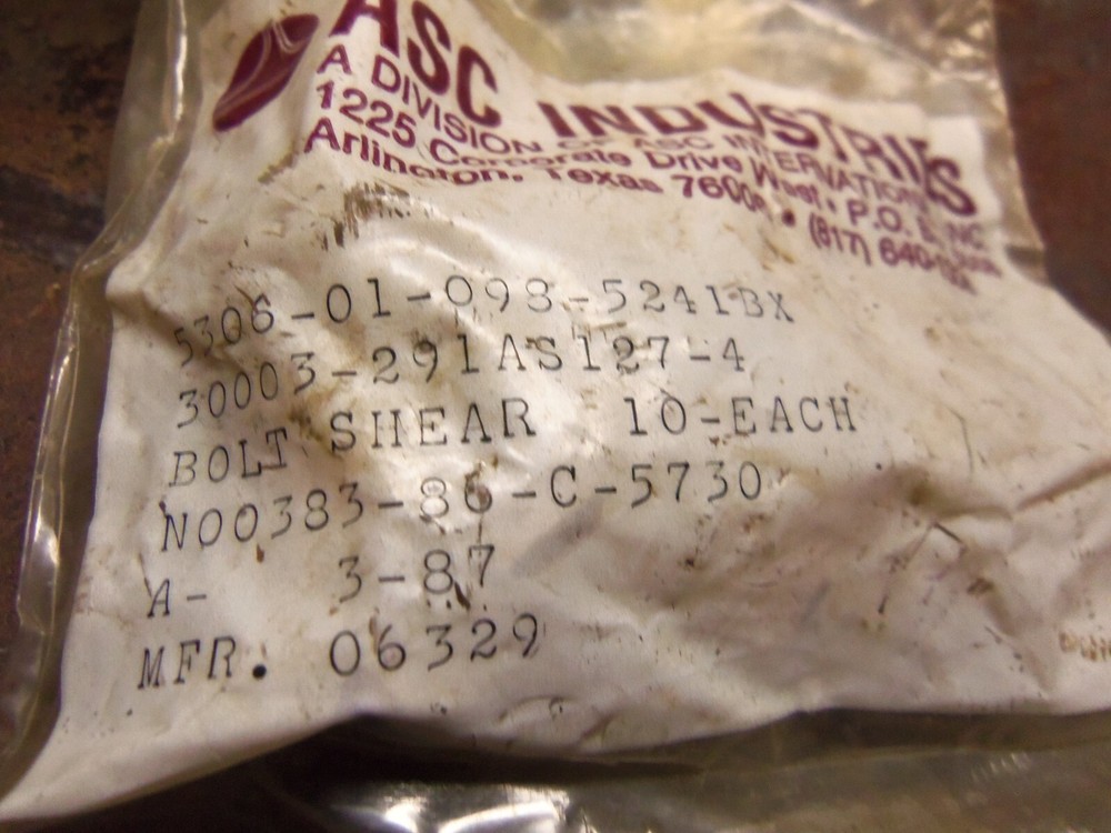 ASC Industries - Shear Bolt - P/N: 291AS127-4 (NOS)