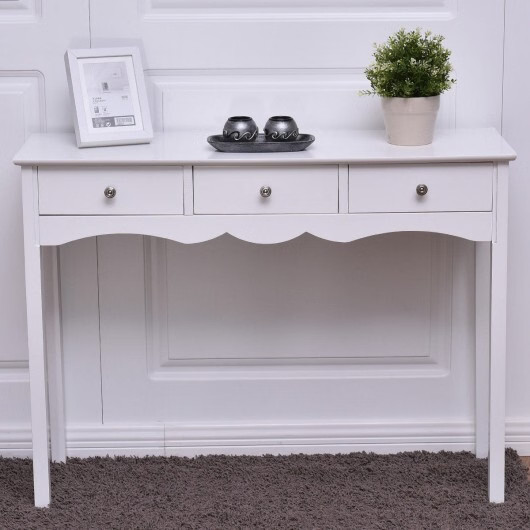 Side Sofa Table with Storage 3-Drawers-white - Color: White
