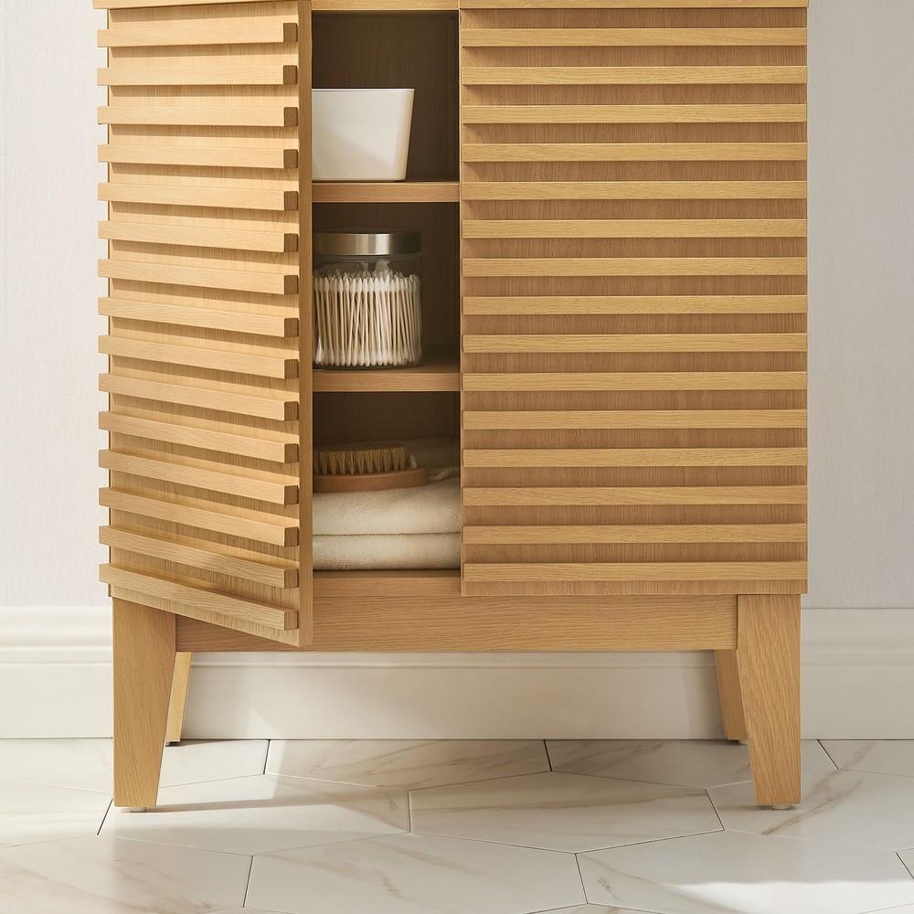 Render Freestanding Bathroom Storage Cabinet in Oak