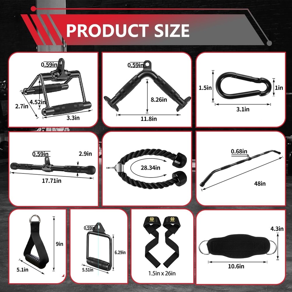LAT Bar Cable Attachment with Rubber Handgrips, Deluxe Heavy Duty Solid Curl ...