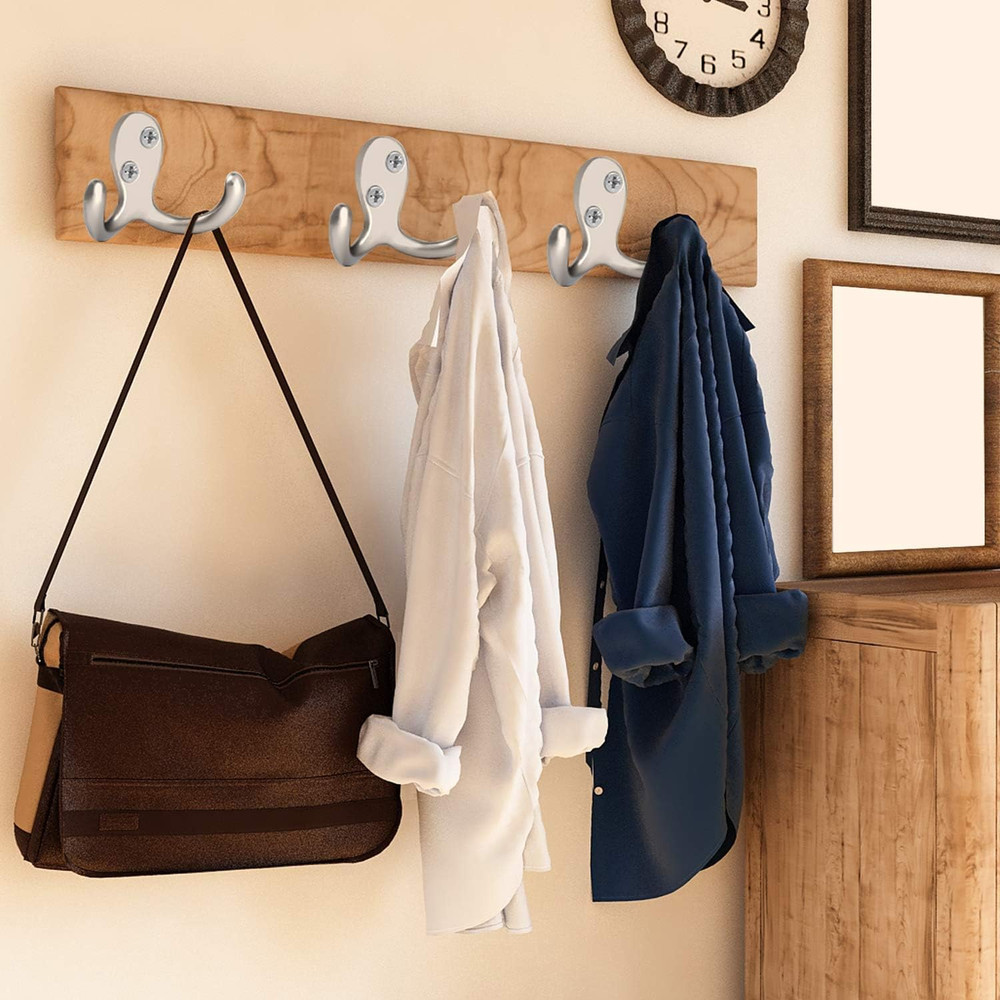 Hooks Stainless Steel Coat Robe Hat Clothes Wall Mount 8 Pack Silver Double Robe