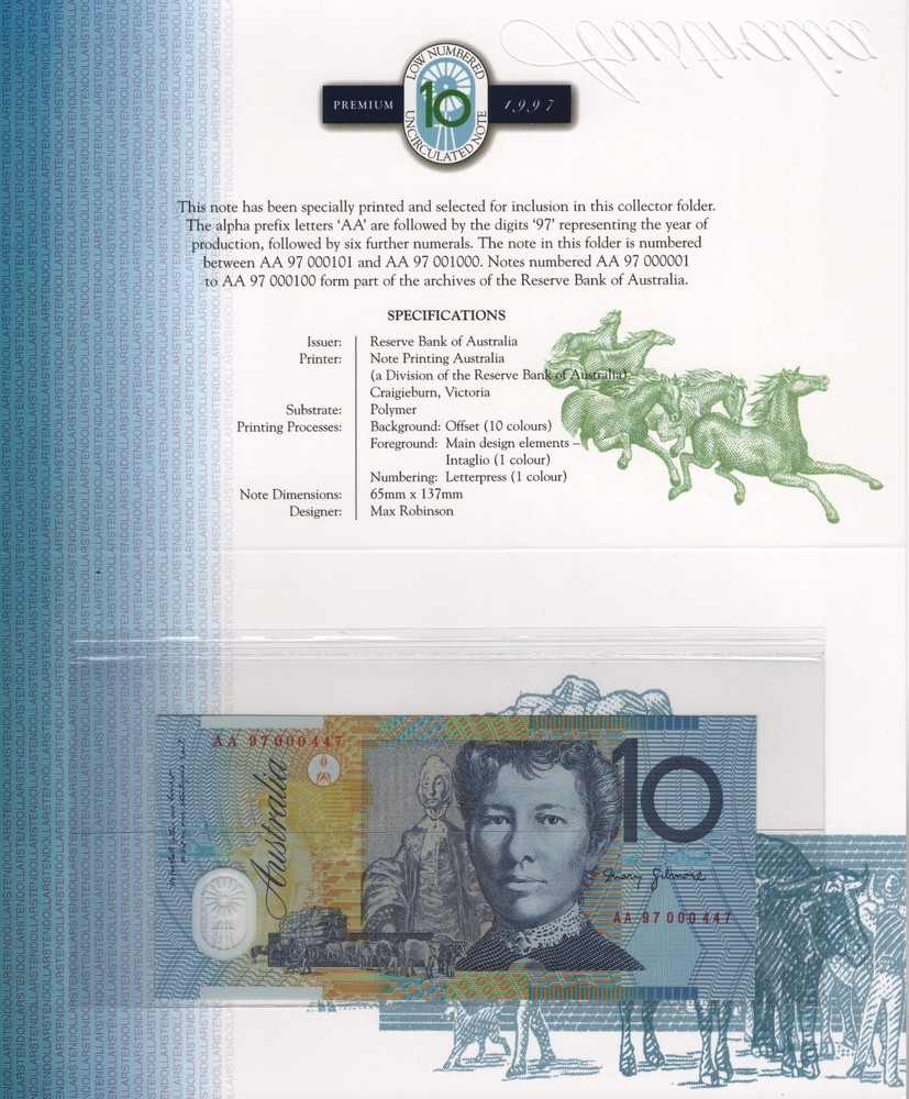 1997 Australia $5, 10, 20, 50, 100 Low Numbered Uncirculated Premium Note Set