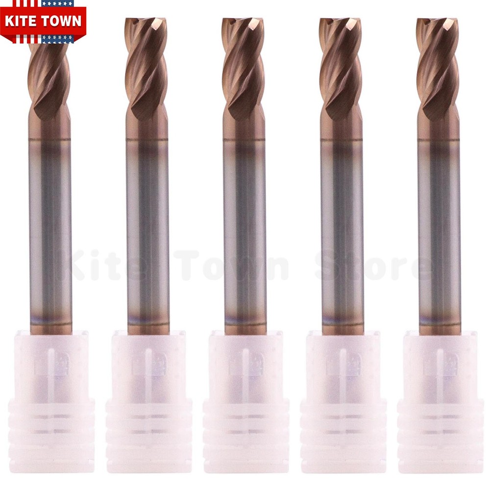 5Pcs 4 Flute 1/4"x1/2"x2-1/2" Solid Carbide End Mill - Double End - TiSiN Coated