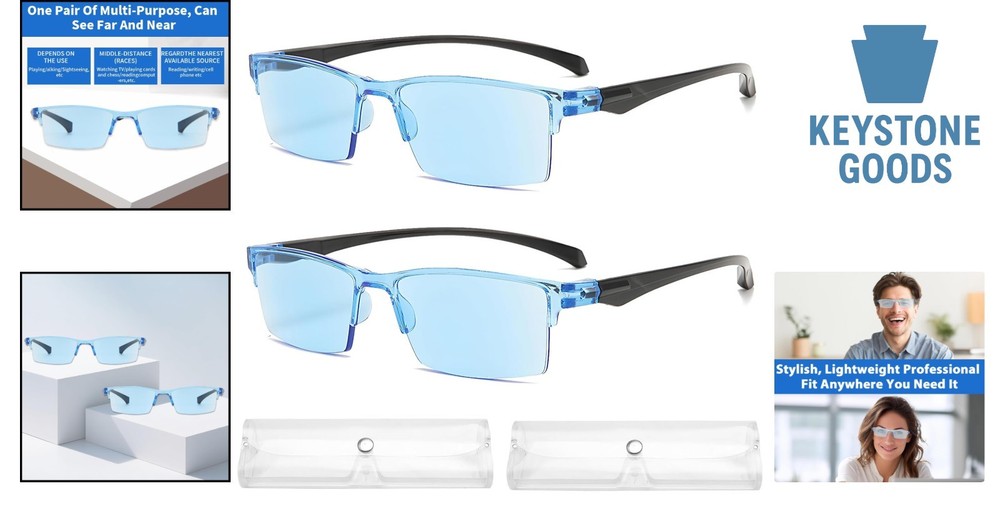 2-Pack Auto Focus Smart Reading Glasses with Anti-Blue Light - Unisex Adjusta...