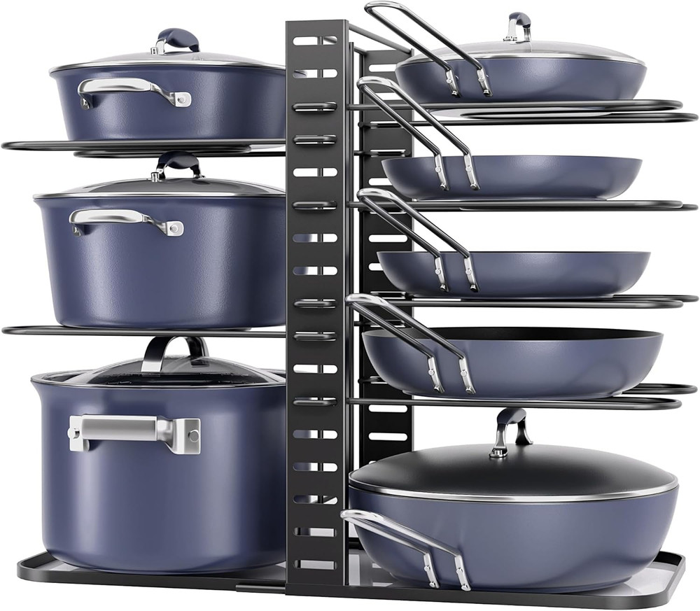 Pots and Pans Organizer under Cabinet 14.55 Height, Adjustable 8-Tier Pot Organi