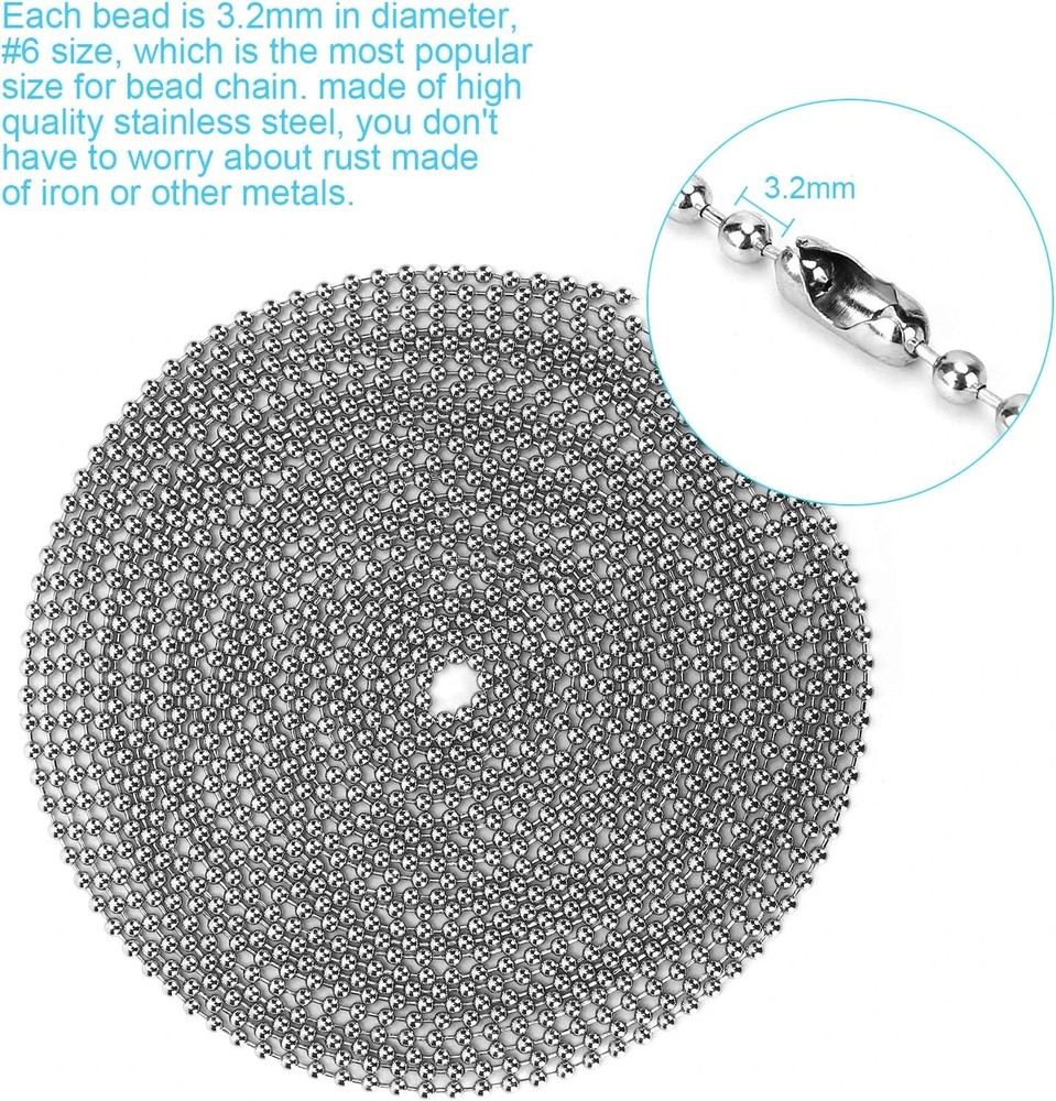 200 Inch Ceiling Fan Pull Chain Upgrade Rust Proof 3.2mm Beaded Pull Chains E...