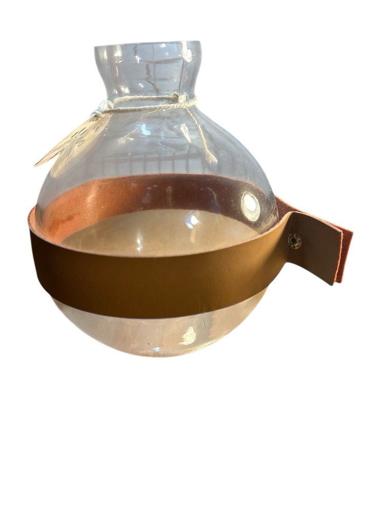 Natural Clear Vase with Leather Accent Strap