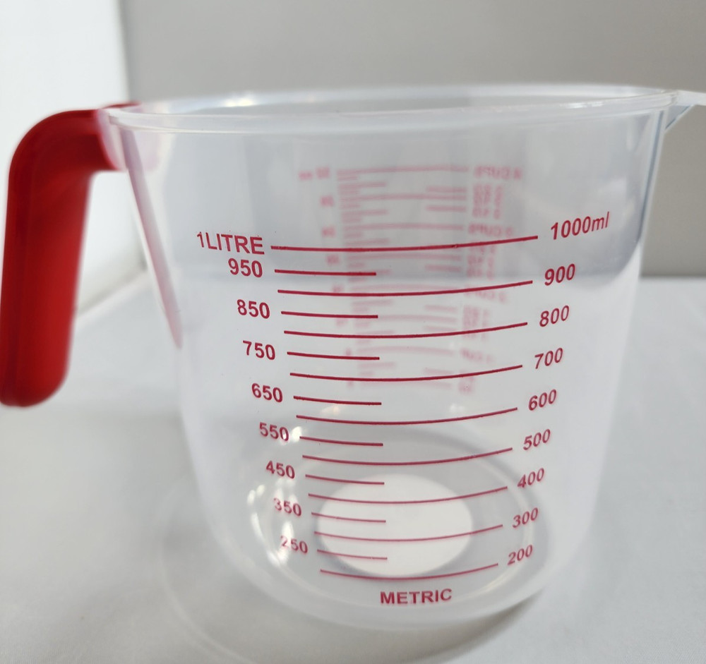 2 PACK Clear Plastic 4 Cup Measuring Cup with Red Handle – 32 oz Kitchen Measure