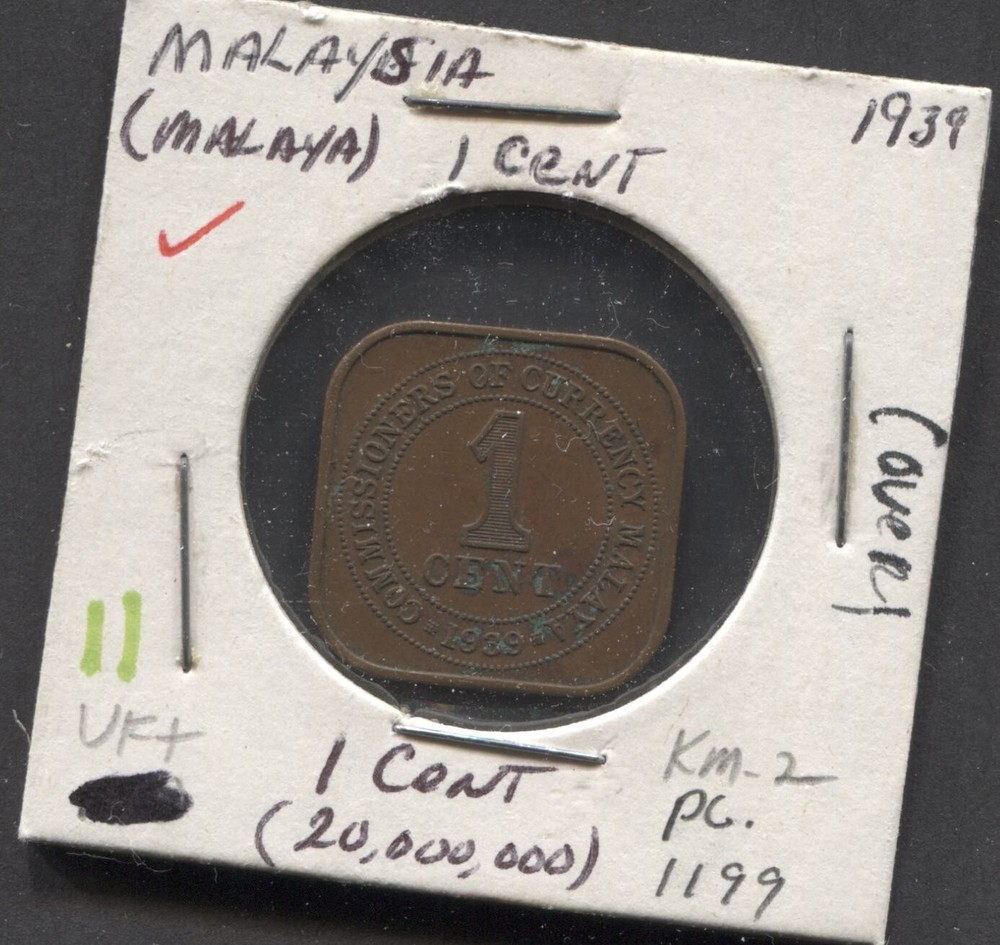 1939- Malaysia-VF+. 1 Cent