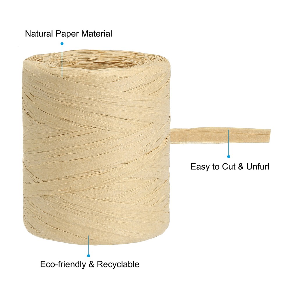 Raffia Ribbon 219 Yard, 1 Roll Natural Packing Paper Twine String, Khaki