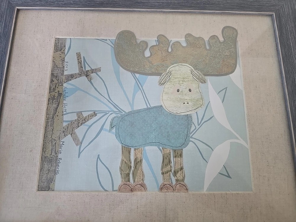 Abstract Collage Of Moose, Signed, Framed, 14x17