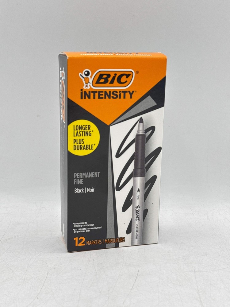 BIC Intensity Marker Fine Tip Permanent Markers, Black, 12-Count Pack
