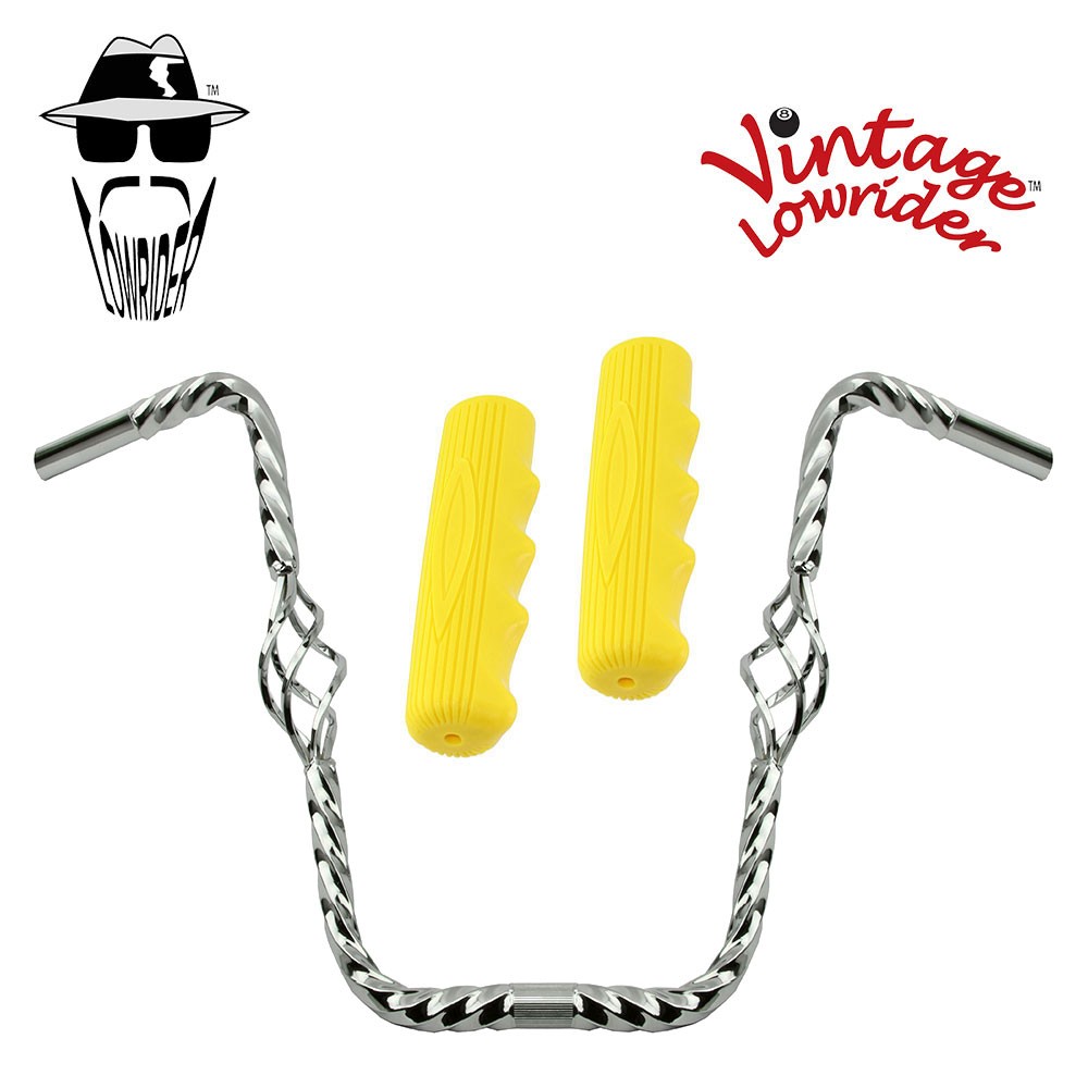 Lowrider Cage Twisted 16" 25.4 Handlebar Chrome 212 120 Grips Solid/Yellow