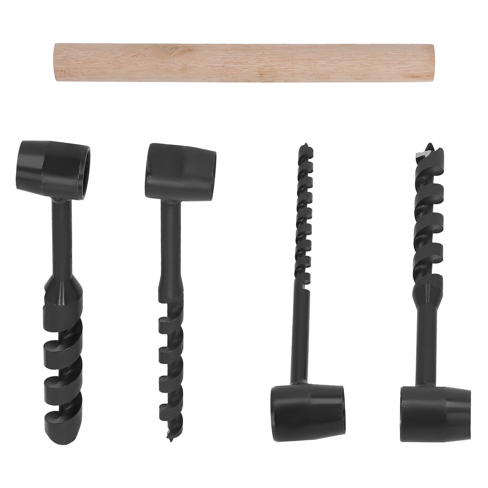 Manual Wood Auger Drill Bits Set 4PCS with Handle Carbon Steel Construction