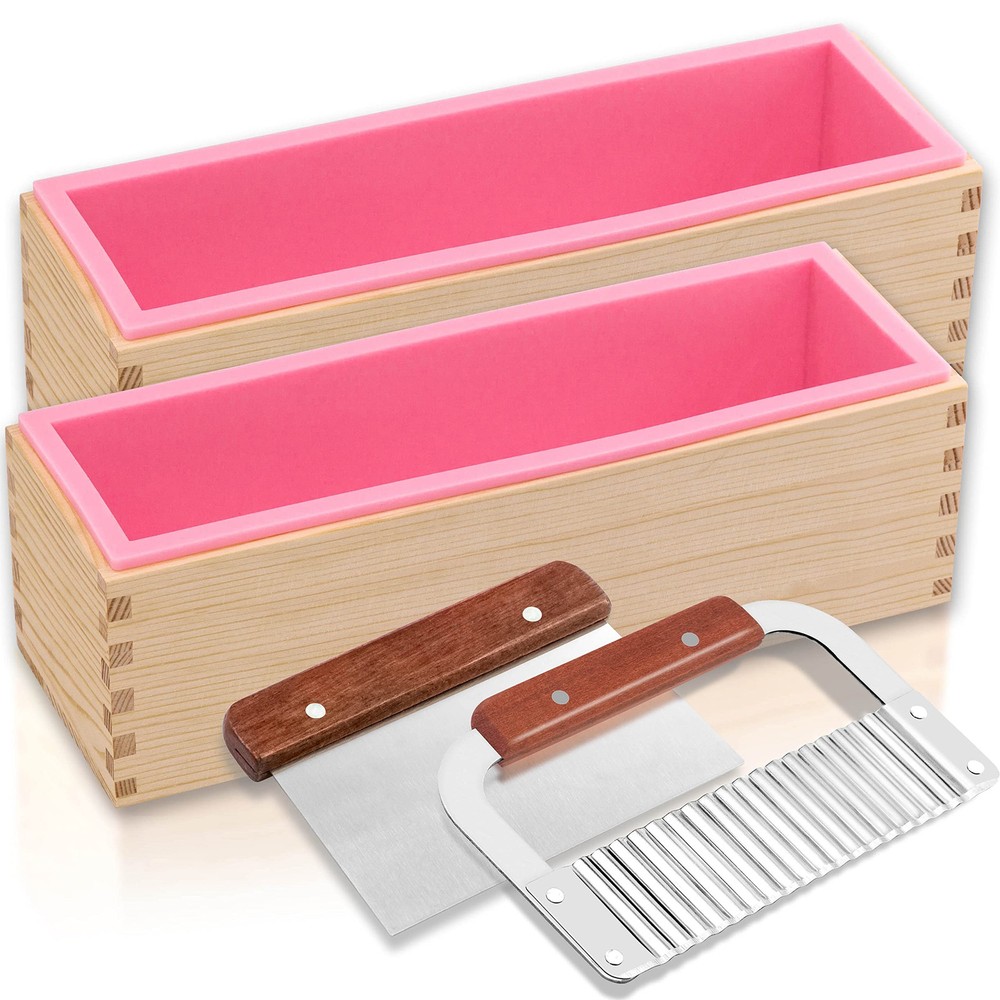 2 pcs Rectangular Soap Molds Kit with Cutters - 42oz Flexible Silicone Loaf S...
