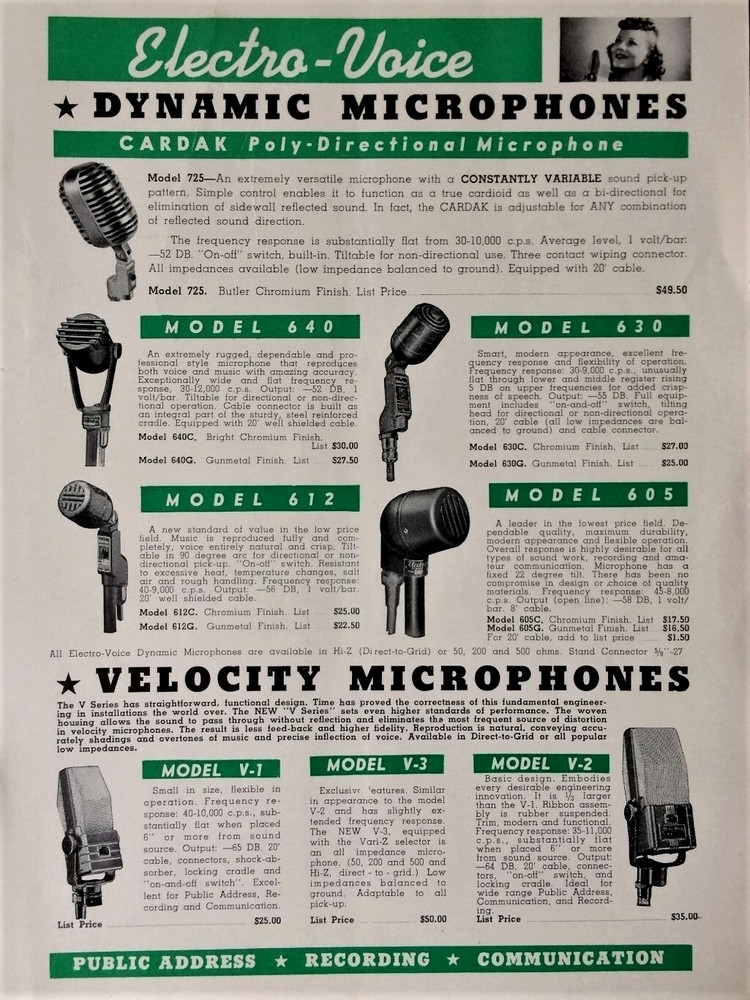 Vintage RARER 1940's Auricon E-6 / E.V 630 dynamic microphone w stand prop