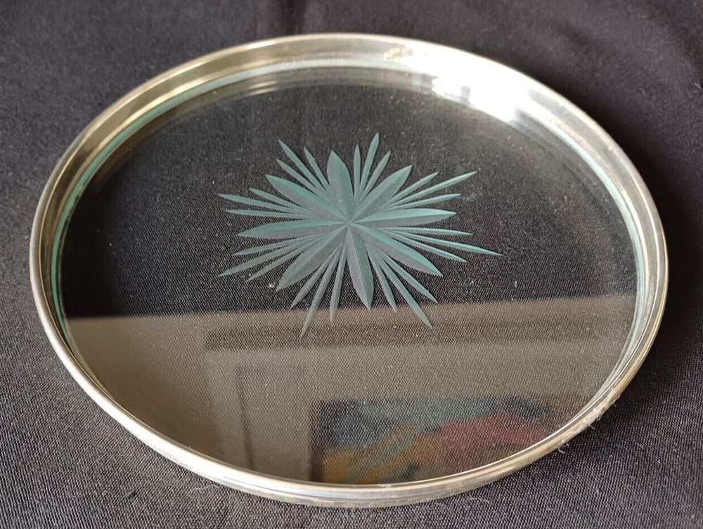 Gorham Sterling Silver Star Engraved Glass Wine Bottle/Decanter Coaster c1940's