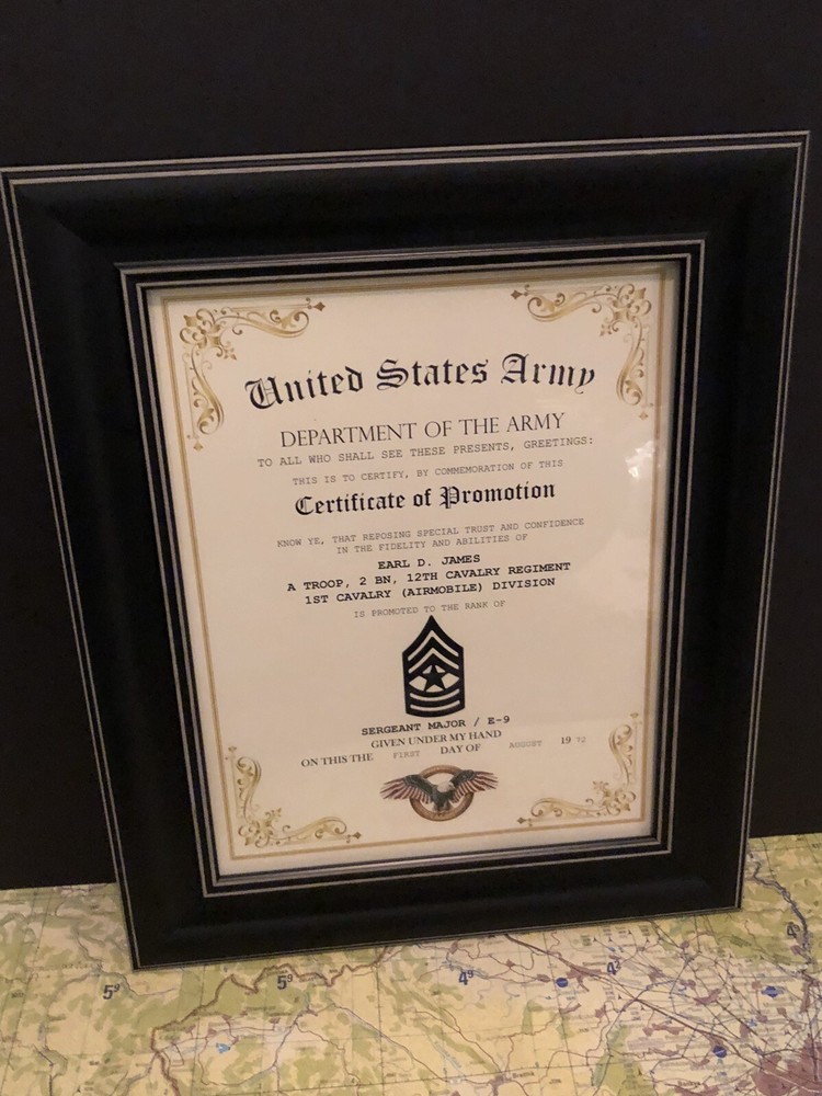 SERGEANT MAJOR / SGM (E-9) U.S. Army ~ Commemorative Promotion Certificate