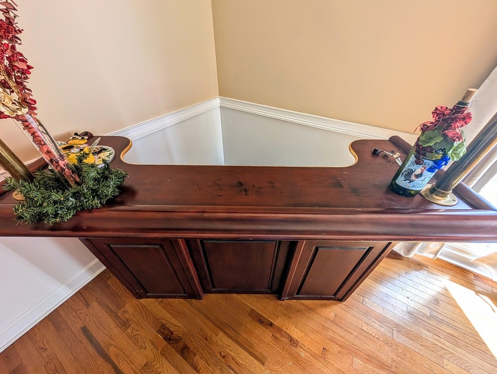 Executive Solid Wood Home Bar 77” w/ Brass Columns & Touch Lighting Pub Style