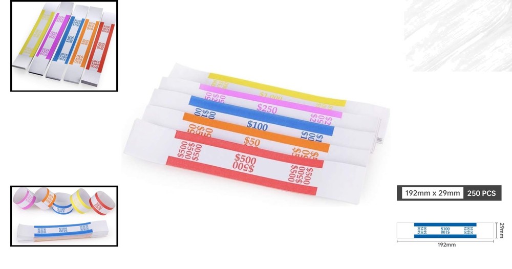 Complete 250 Assorted Money Bill Wrappers - Secure & Efficient Cash Management