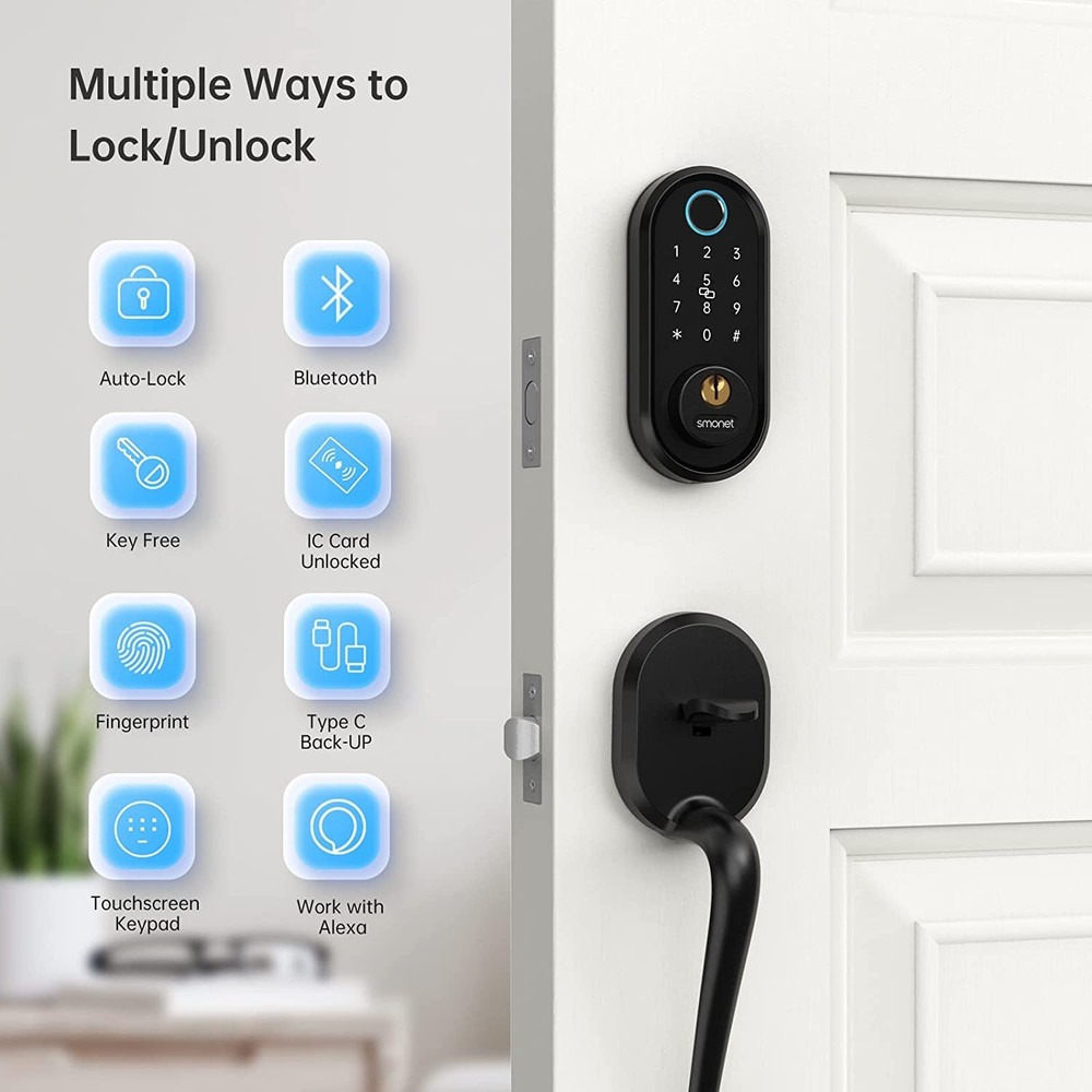 SMONET Smart Front Door Lock Handle Set Keyless Entry Digital Keypad Deadbolt