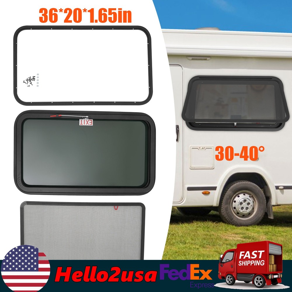 36"x20" RV Emergency Push Out Exit Window w/ Trim Ring & Screen Camper Trailer