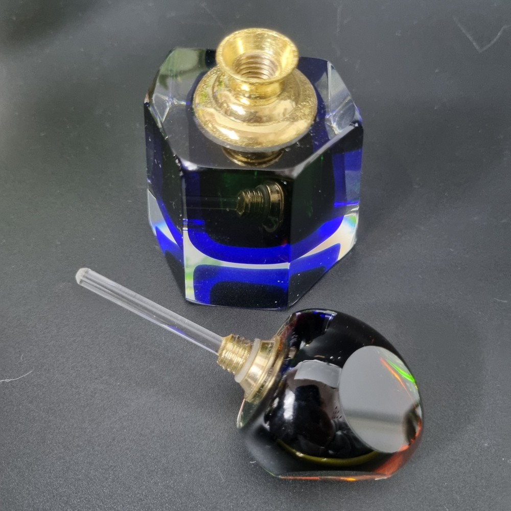 Murano Style Glass Perfume Bottle Blue Green Stopper