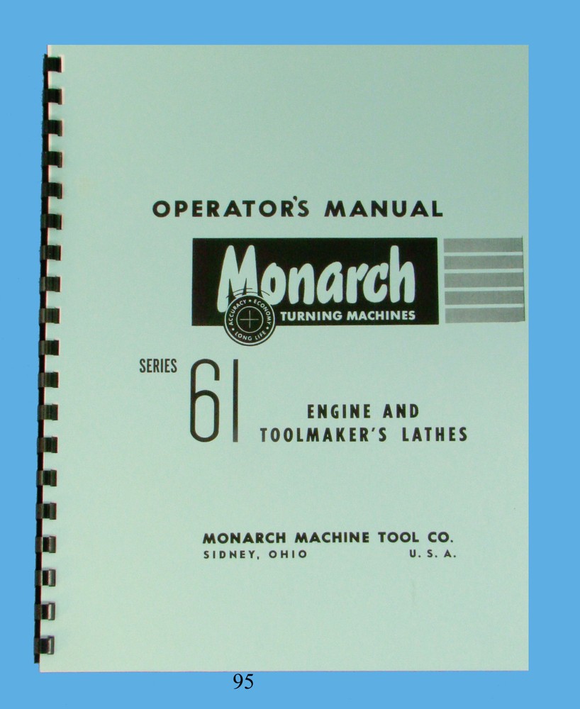 Monarch Series 61 Lathe Operator  Manual  Engine & Toolmaker  *95