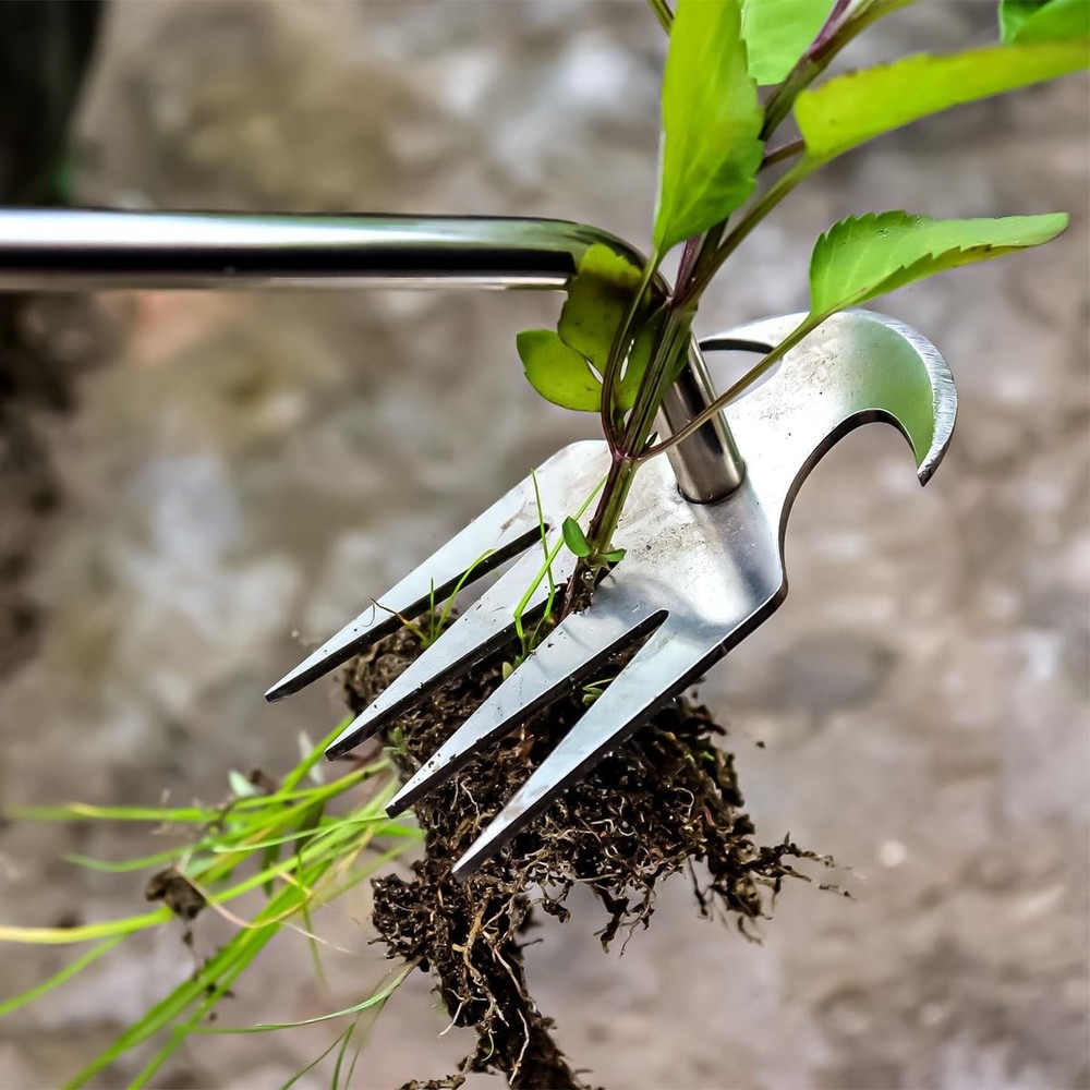 2pack 16inch Weed Puller Tool,Weeding Tool,4 Teeth Stainless Steel Hand Weeder