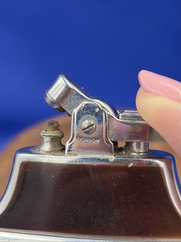 Vtg Ronson Mastercase Art Deco Cigarette Case Lighter Brown & Silver Untested