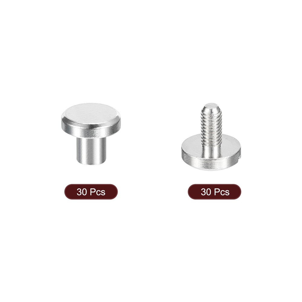 30Pack Brass Chicago Screws, 3x8mm Post Nail Stud Rivets for Craft Silver