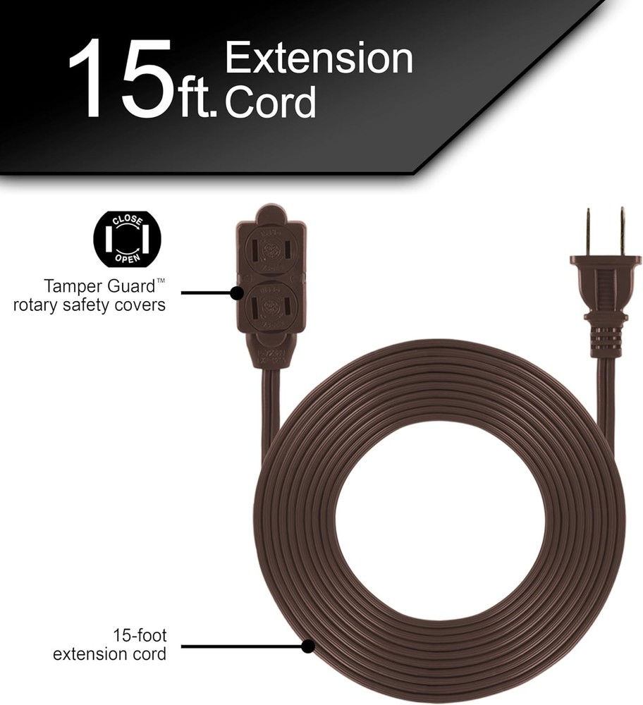 3-Outlet Extension Cord - 15 Ft, Brown