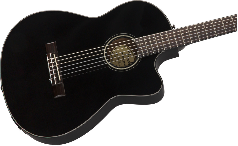 Fender CN-140SCE Nylon Thinline Classical Guitar Black with Case