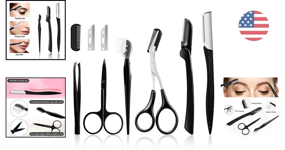 Beginners Eyebrow Kit: 9 Tools Including Scissors & Tweezers for Perfect Brows