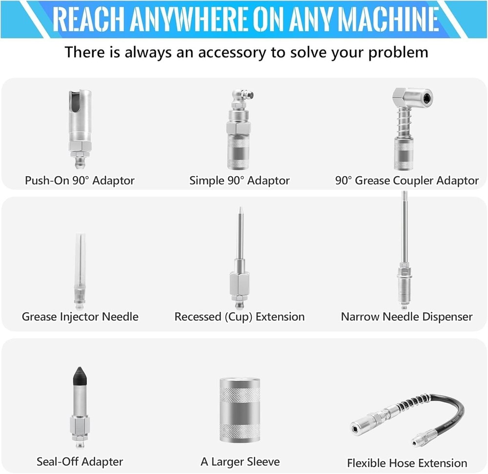 9 PCS Grease Gun Couplers, Quick Connect Greasing Accessory Kit with Grease ...