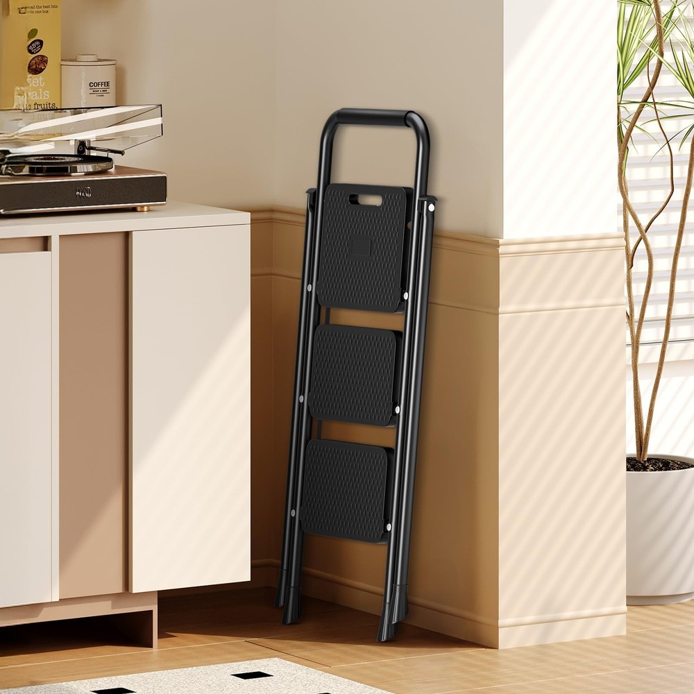 Simple Deluxe 3 Step Ladder, Foldable, 800lbs Portable Step Stool w/ Wide Platfo