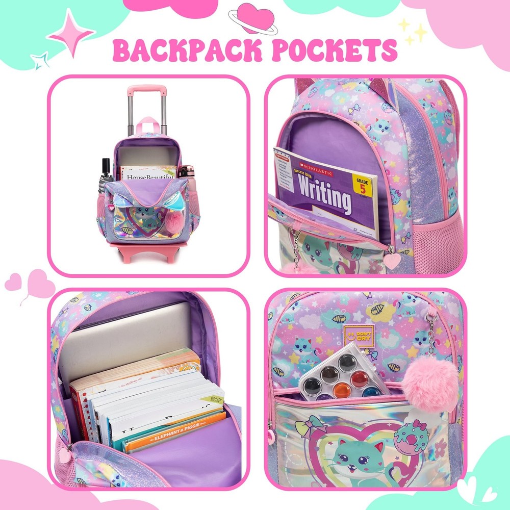 Rolling Backpack for Kids Girls Rolling Backpack for School Roller Backpacks ...