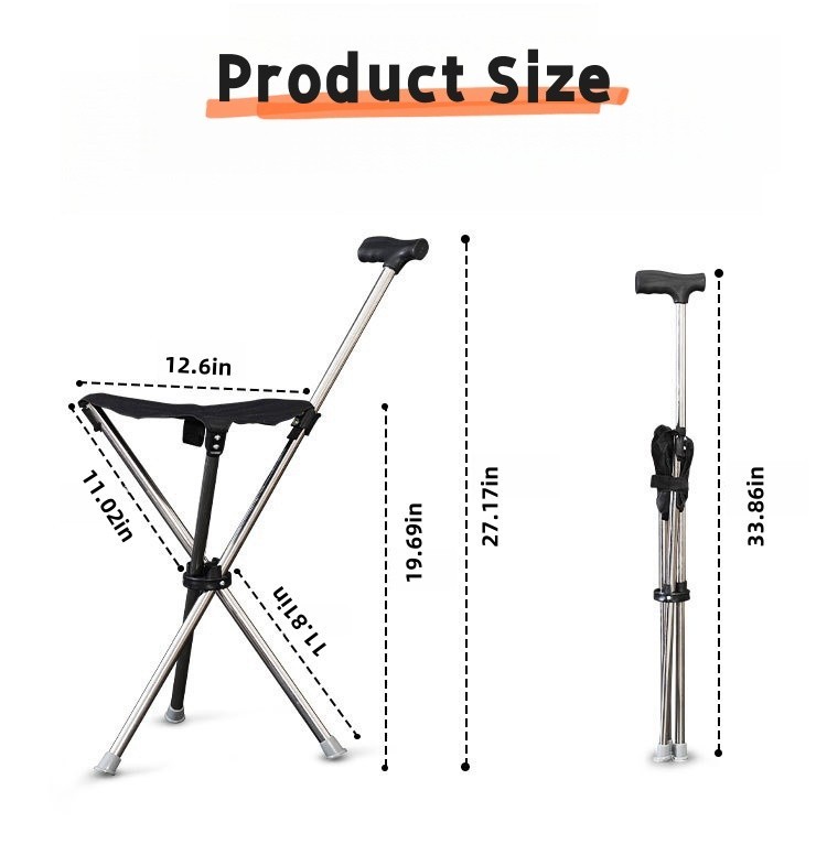 Folding Walking Cane with Seat Stool Comfortable Soft Handle for Elderly